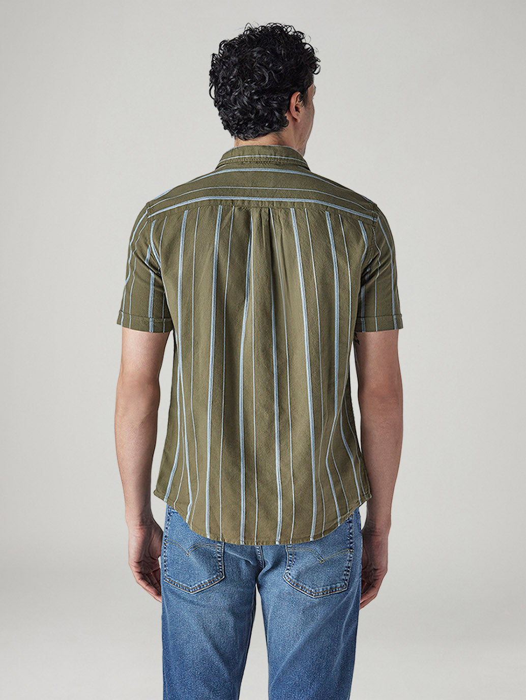 Men's Striped Slim Fit Dobby Shirt - Back View