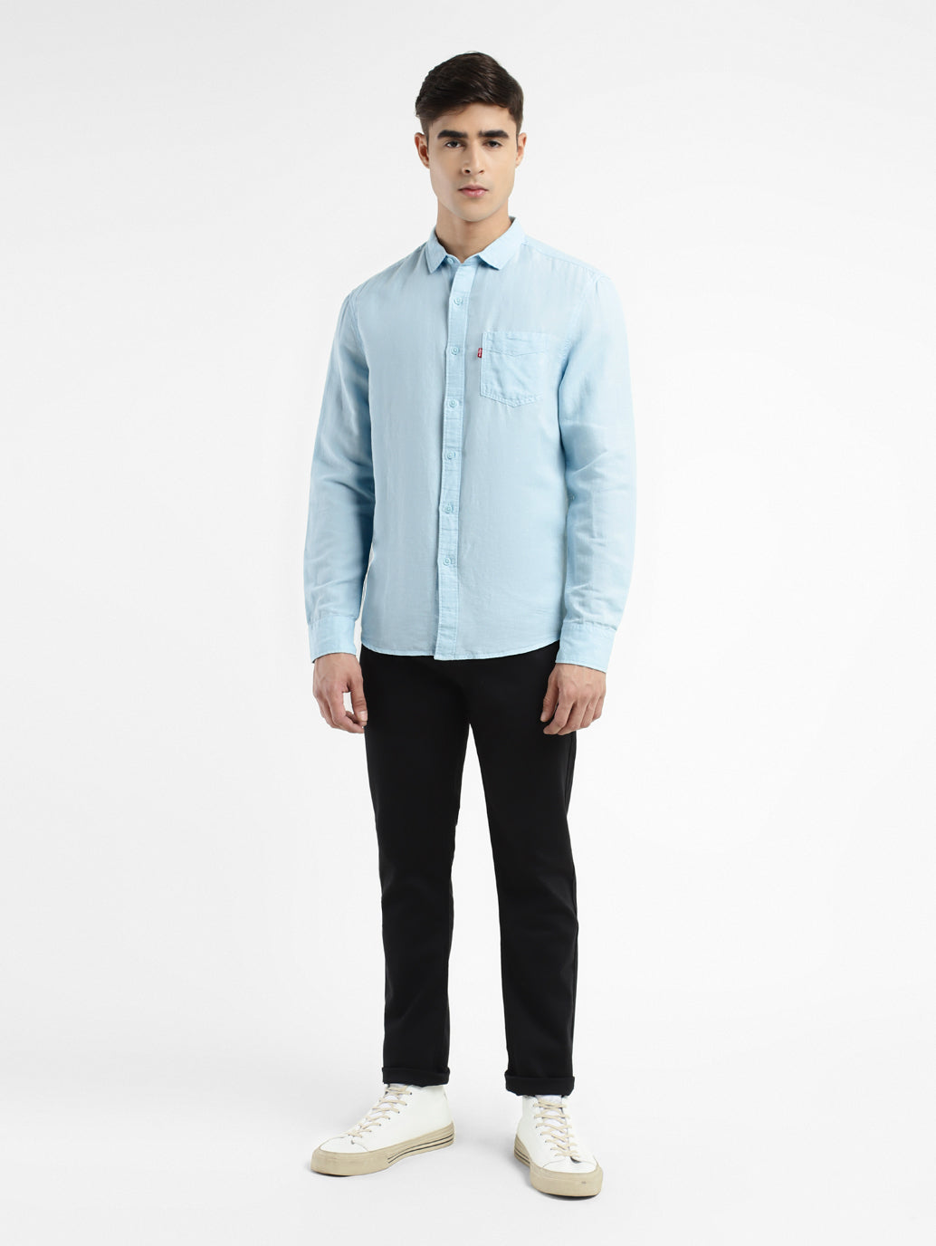 Men's Solid Spread Collar Shirt