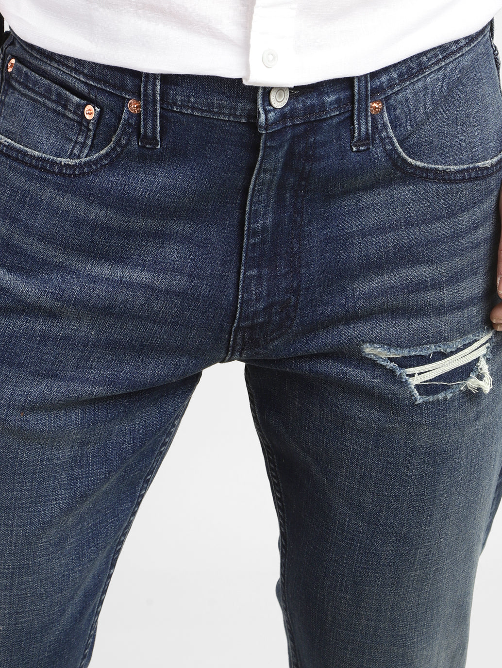 Men's 512 Mid Indigo Slim Tapered Fit Distressed Jeans