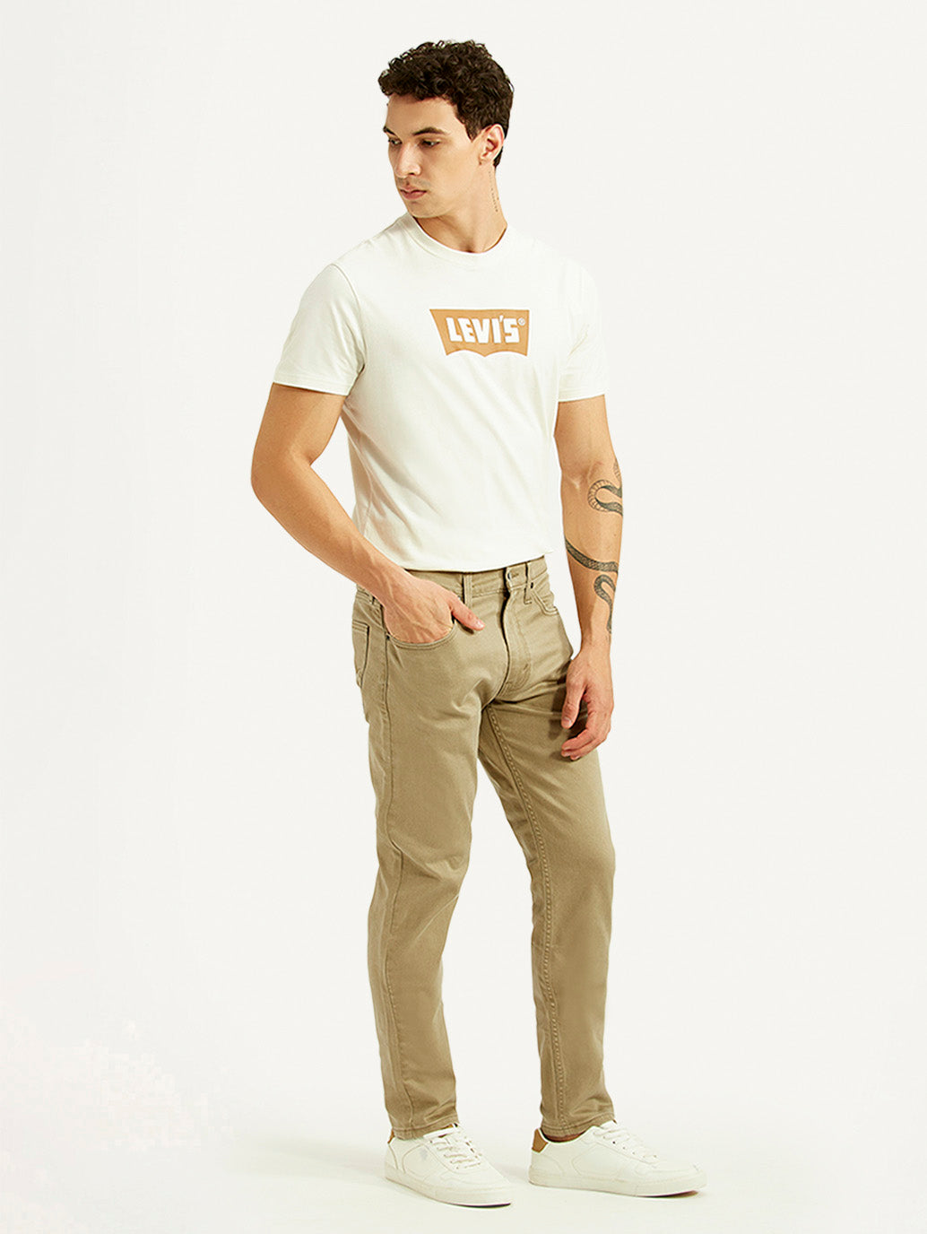 Men's 512 Beige Slim Tapered Fit Mid Rise Jeans - Side View