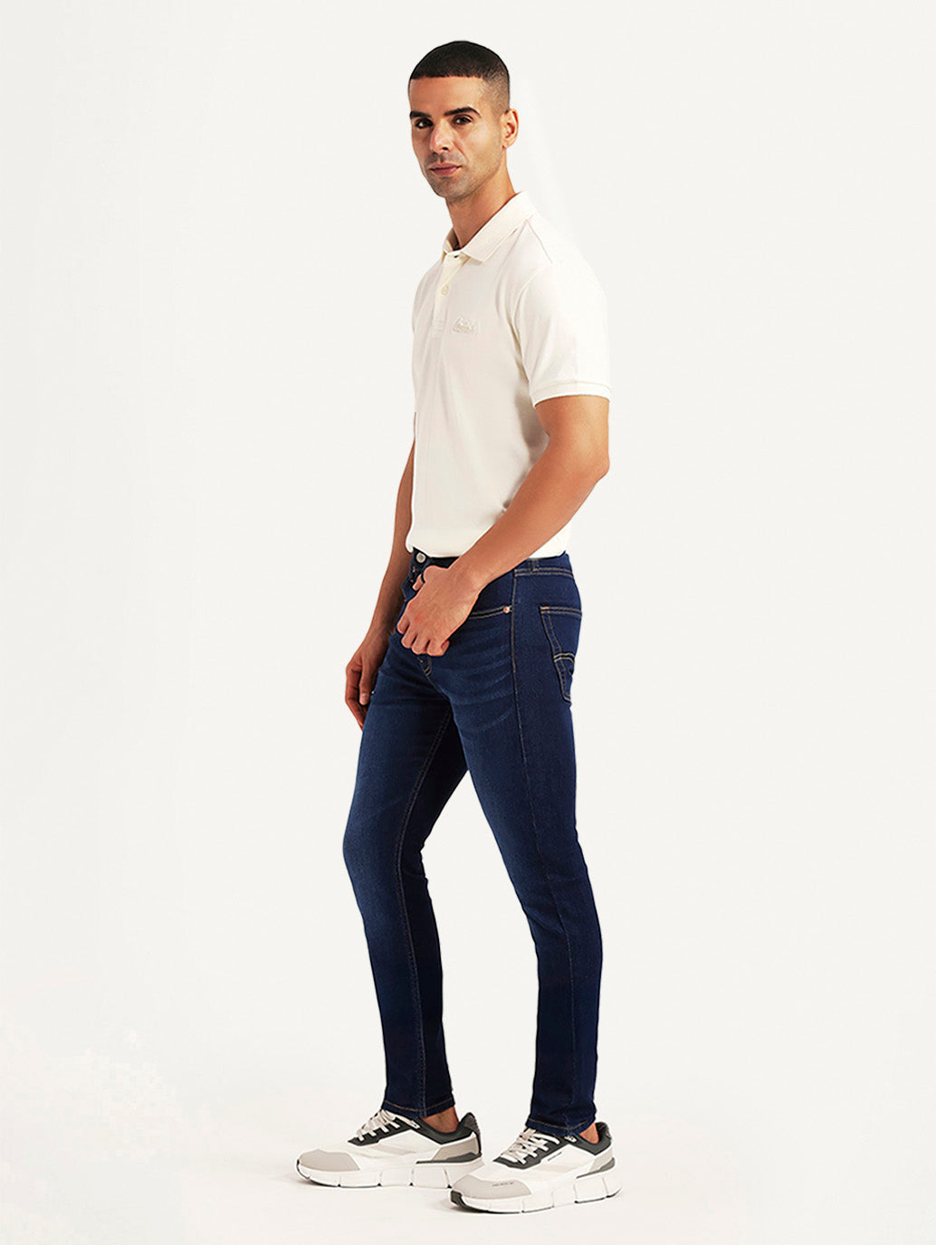 Men's 512 Dark Blue Slim Tapered Fit Mid Rise Jeans - Side View