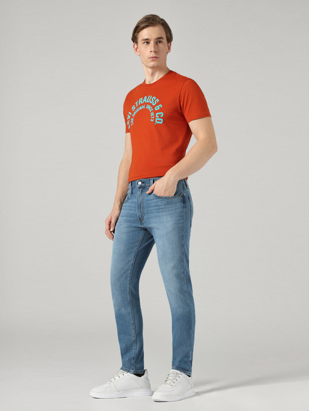 Men's 512 Light Blue Slim Tapered Fit Mid Rise Performance Jeans - Side View