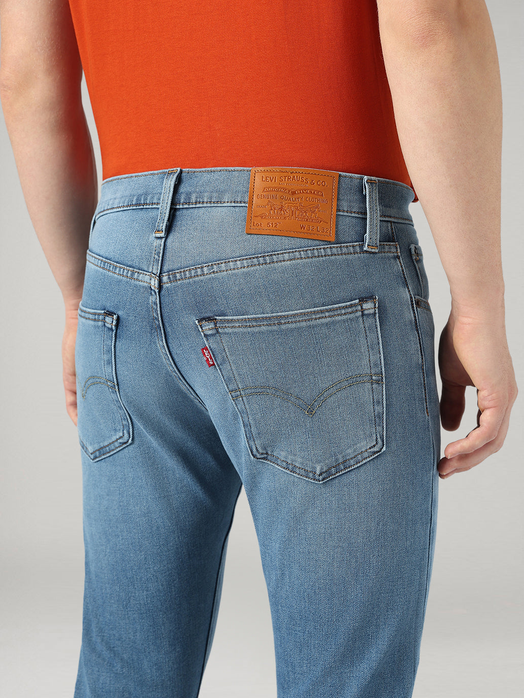 Men's 512 Light Blue Slim Tapered Fit Mid Rise Performance Jeans - Detail View