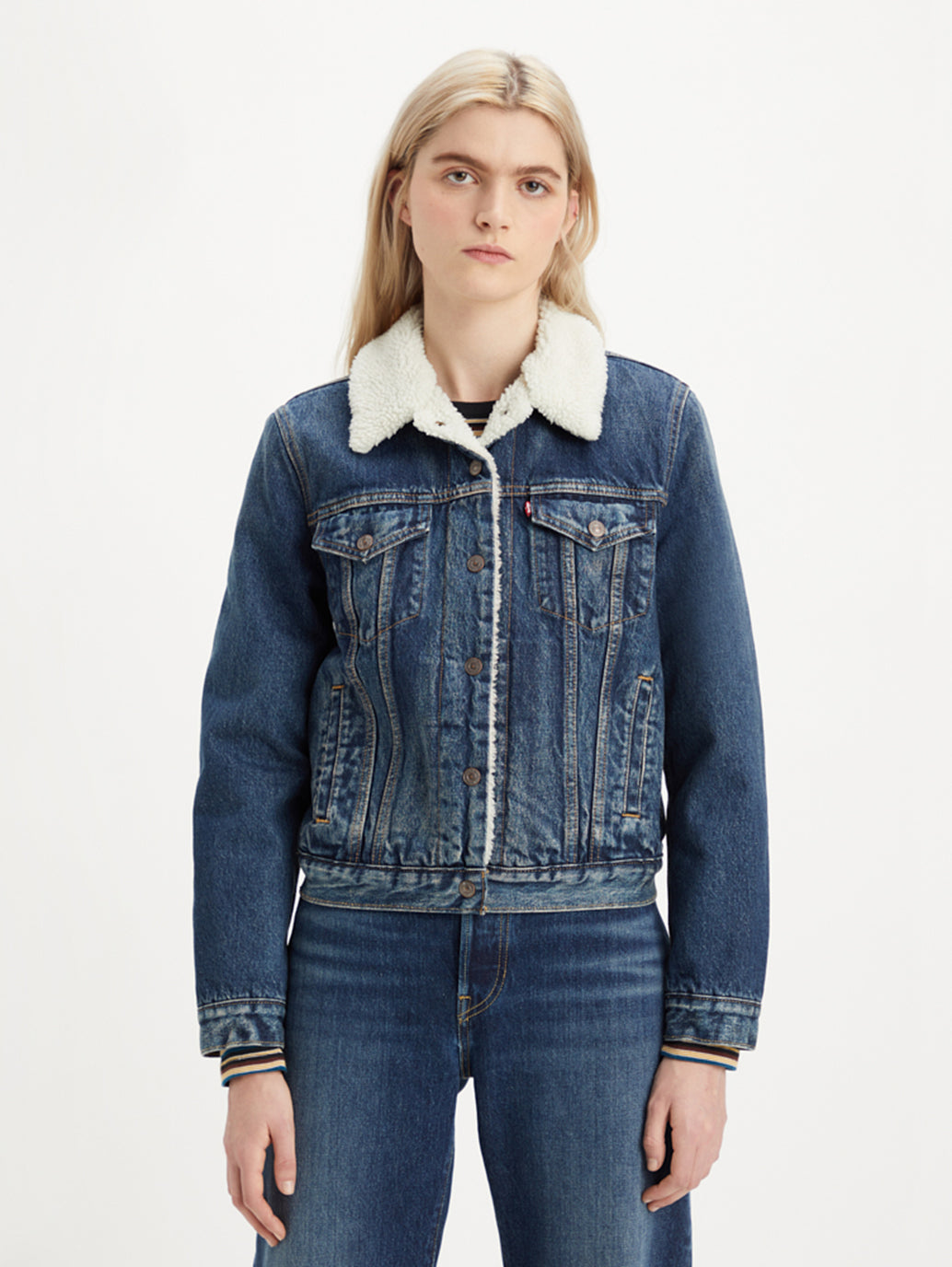 Women's Original Sherpa Denim Trucker Jacket - Front View