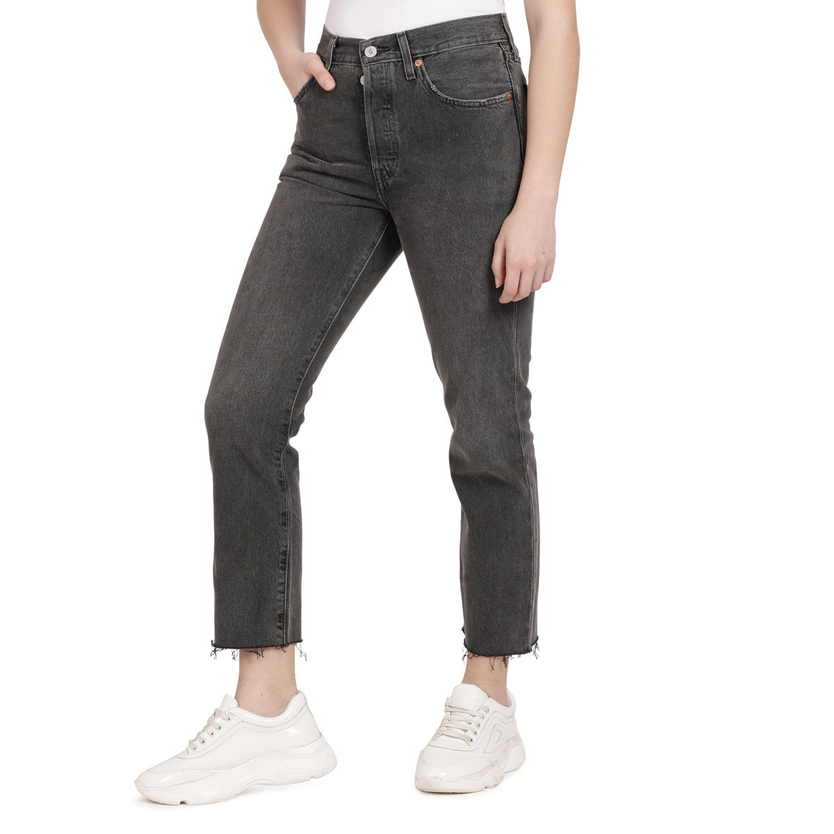 Women's 501 Grey Straight Fit High Rise Jeans - 5c92197b-cc3e-4a33-a087-0002d9df1563 View