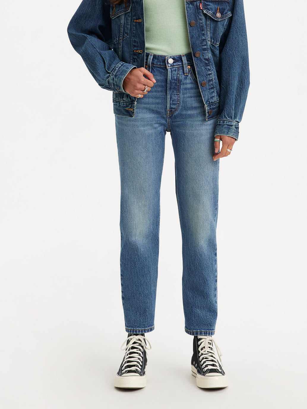 Women's 501 Blue Straight Fit Mid Rise Jeans