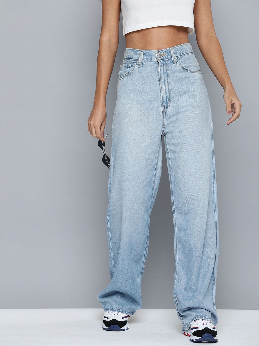 Women's Blue Baggy Fit High Rise Jeans - 37225cae5562d757c9313d55c99ec910 View