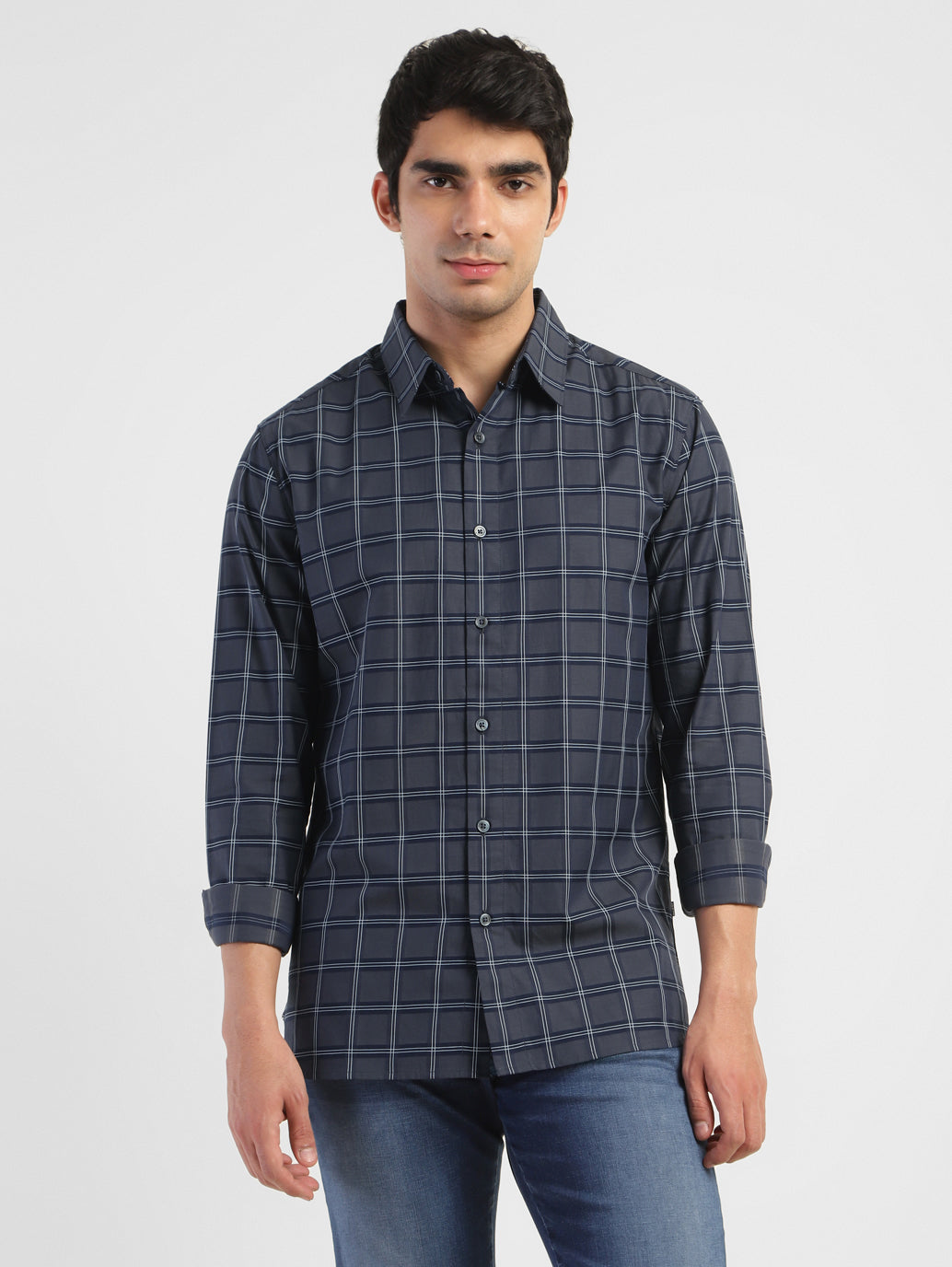 Men's Checkered Spread Collar Shirt