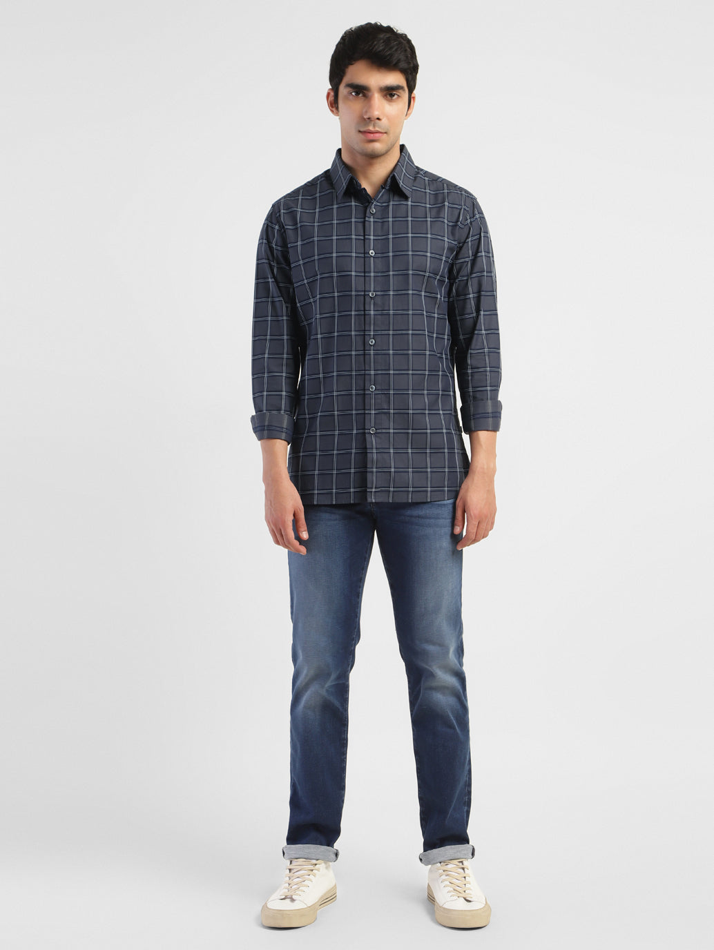 Men's Checkered Spread Collar Shirt