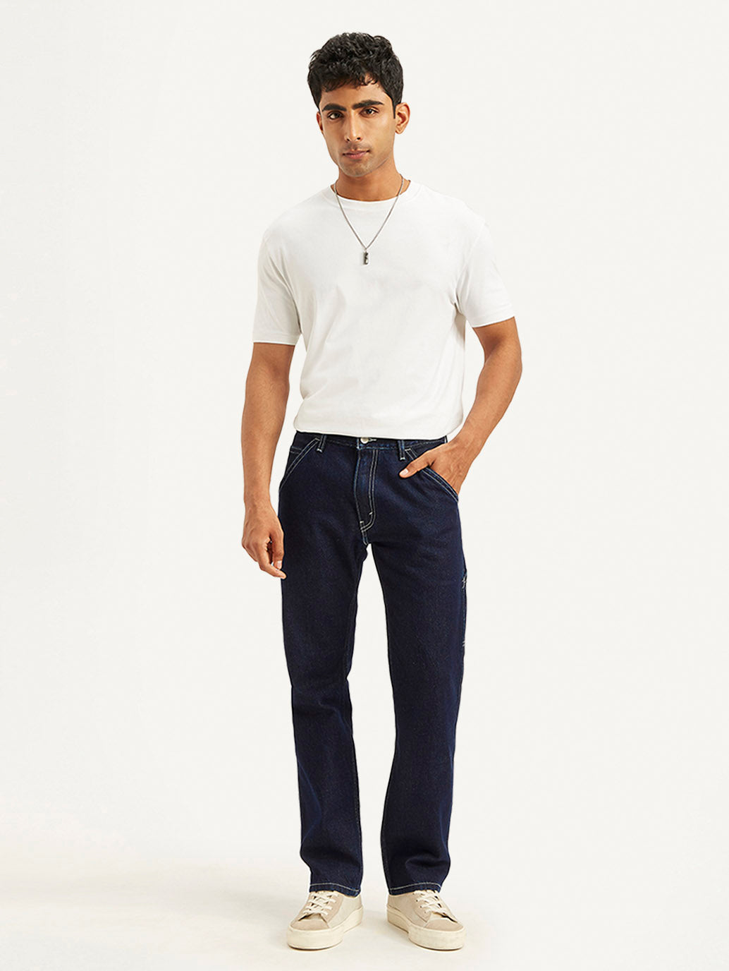 Men's 555 Navy Blue Relaxed Straight Fit Mid Rise Jeans