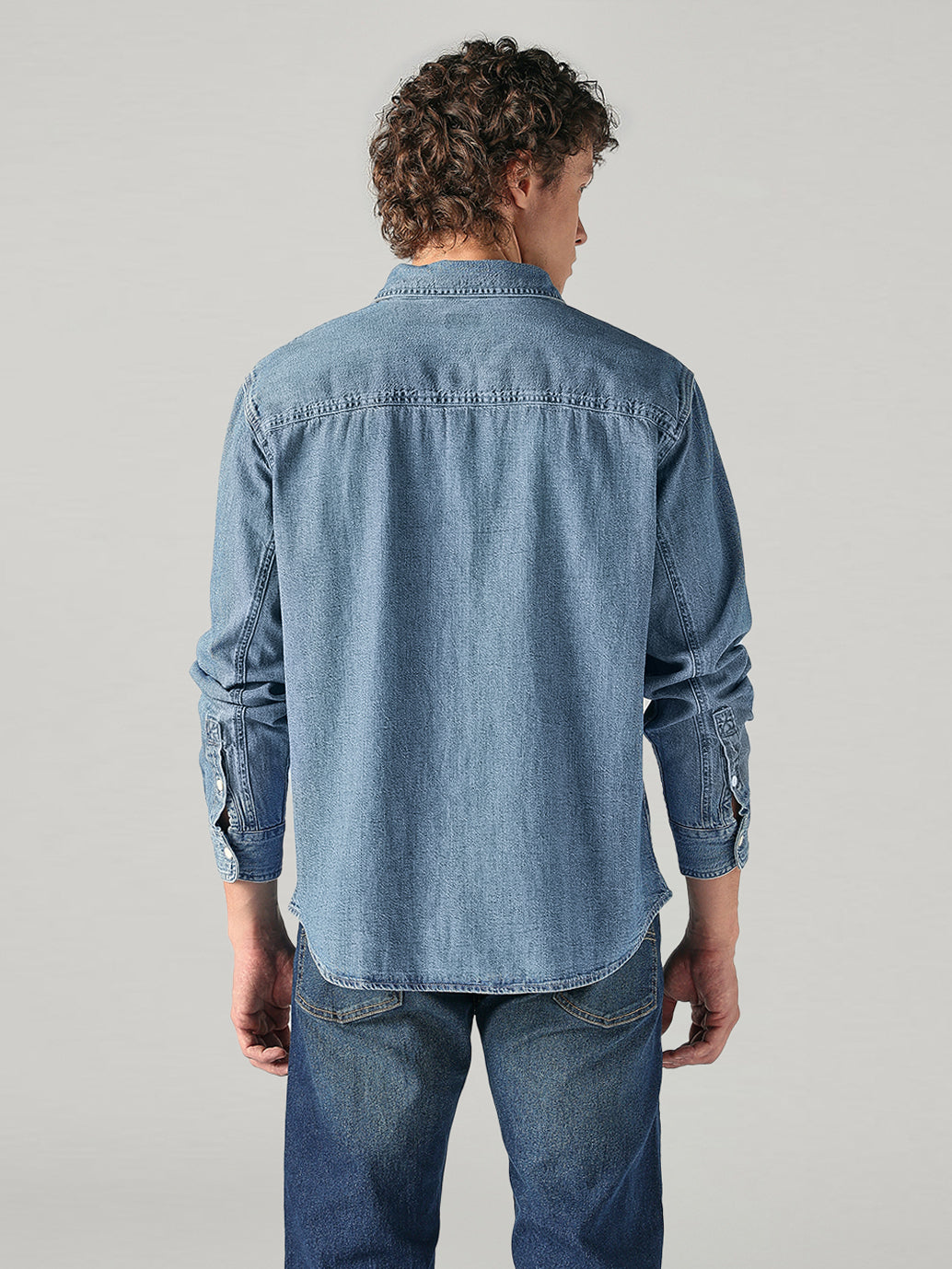 Men's Blue Solid Relaxed Fit Denim Shirt - 0fa6a04a-24d0-48cf-9c41-8c28873bc48d View