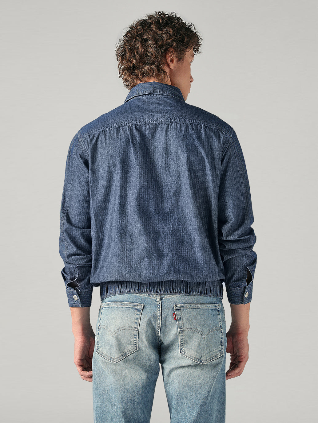 Men's Blue Checkered Relaxed Fit Chambray Shacket - 76920ab7-1bdb-4d9f-b55a-1b239615546e View
