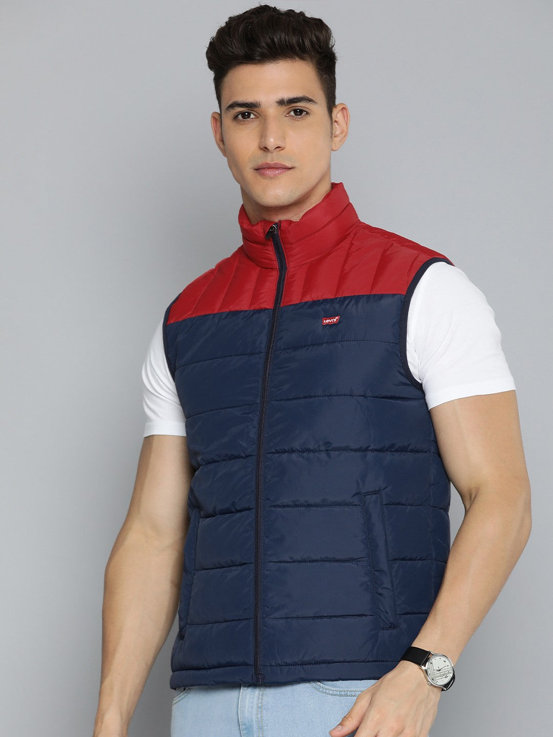 Men's Colorblock Navy High Neck Jacket - 477e152e-c2ab-49d0-9988-b5d8bfb276111695810816436-Levis-Men-Jackets-6961695810815903-3 View