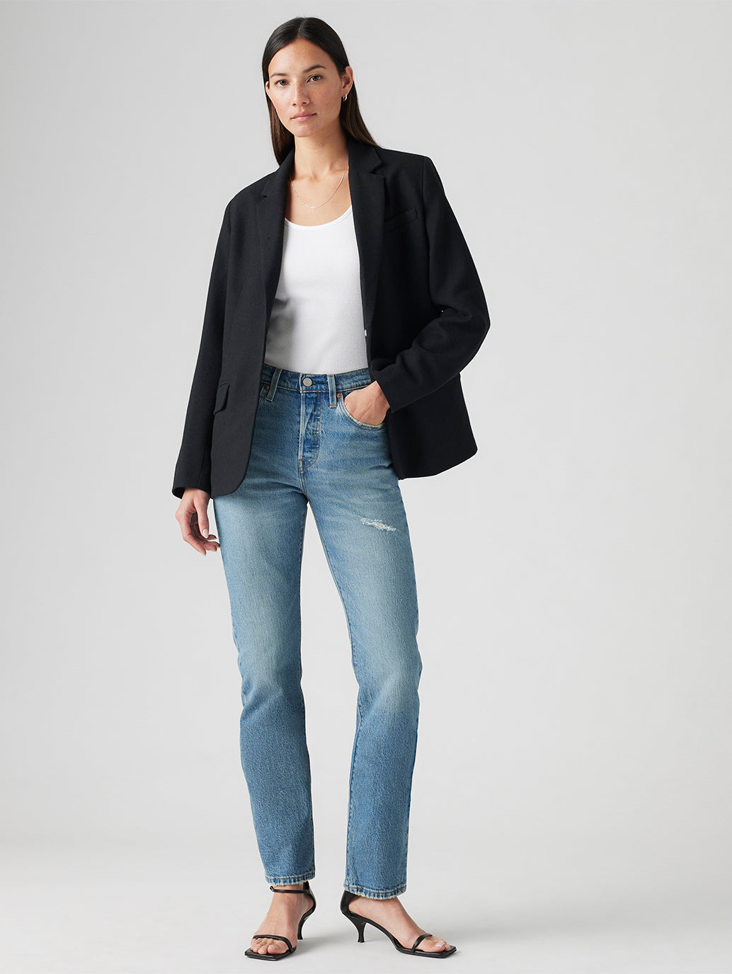 Women's 501 Blue Straight Fit Mid Rise Jeans