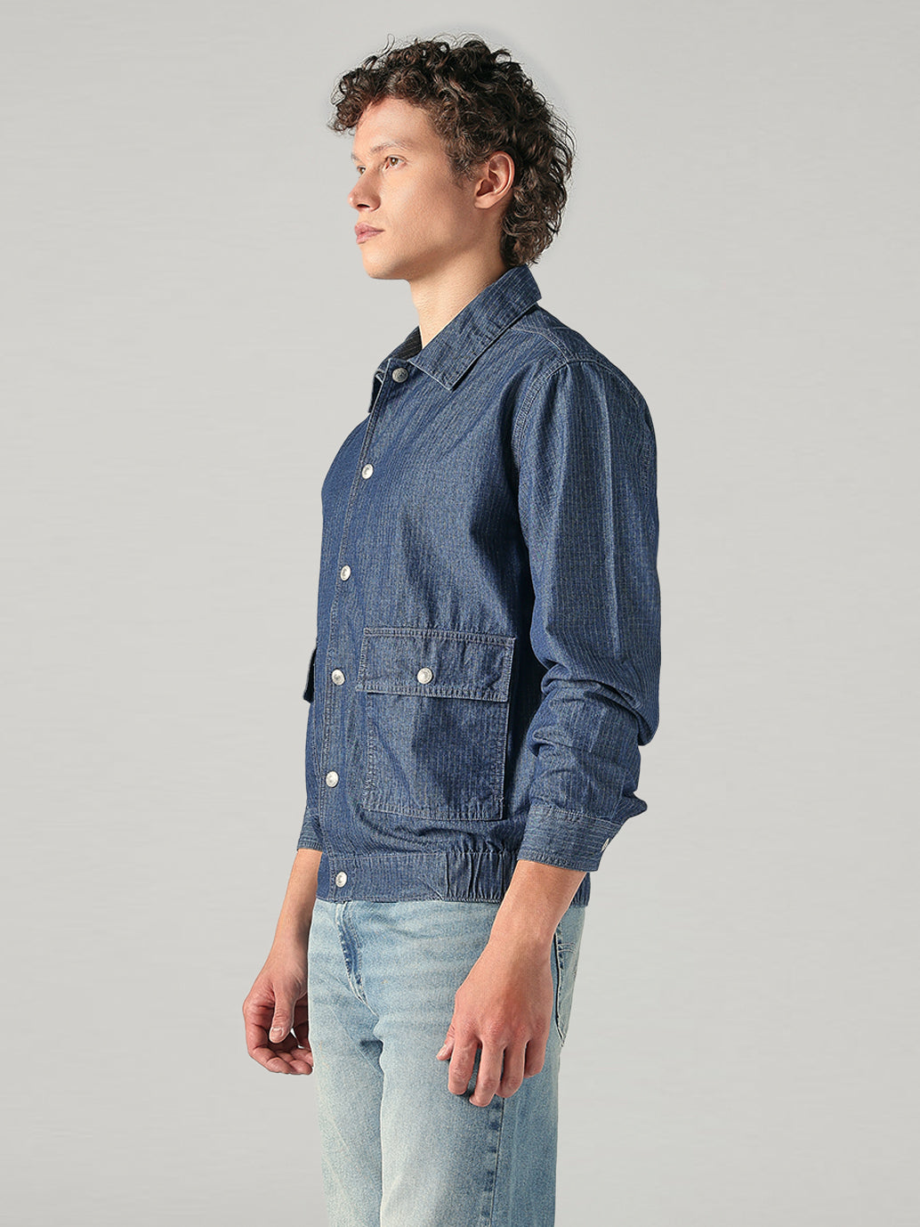 Men's Blue Checkered Relaxed Fit Chambray Shacket - 19f43760-fdf8-4619-8e45-489ccbc5df6a View
