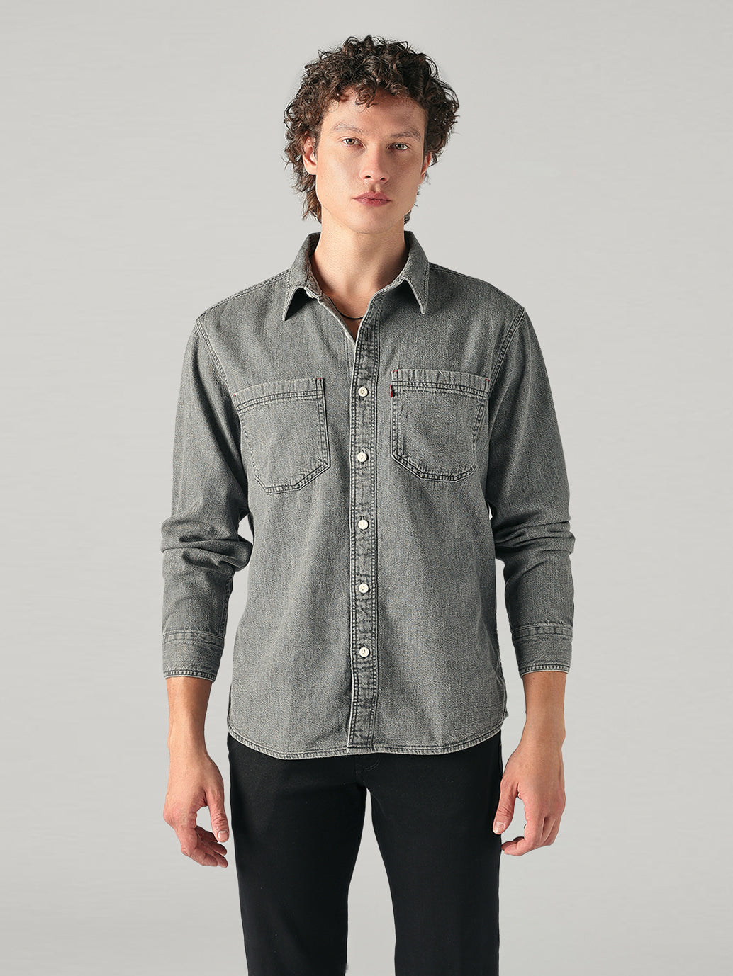 Men's Grey Solid Relaxed Fit Denim Shirt - 3c8a7b5f-fc88-4d39-9b6e-0f2a5cd1b418 View