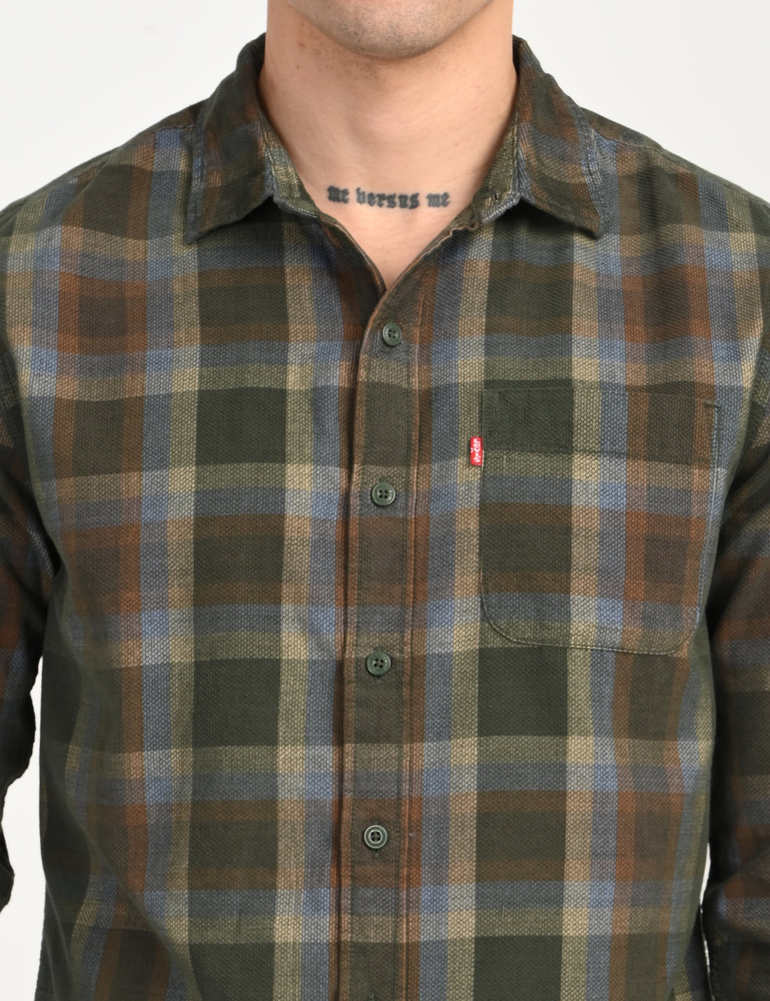 Men's Checkered Olive Slim Fit Corduroy Shirt - d6dd007a-882d-4848-b6a4-168ecf683b4a View