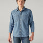 Men's Blue Solid Relaxed Fit Denim Shirt - e4501b56-fd6e-4b36-8b03-54b639fb6eab View