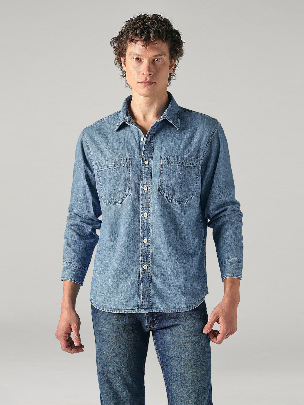 Men's Blue Solid Relaxed Fit Denim Shirt - e4501b56-fd6e-4b36-8b03-54b639fb6eab View