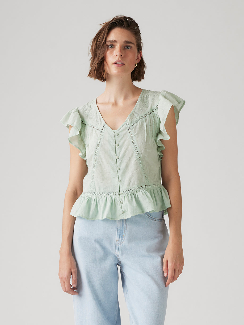 Women's Solid Green V-Neck Top