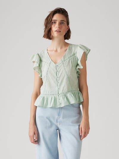 Women's Solid Green V-Neck Top