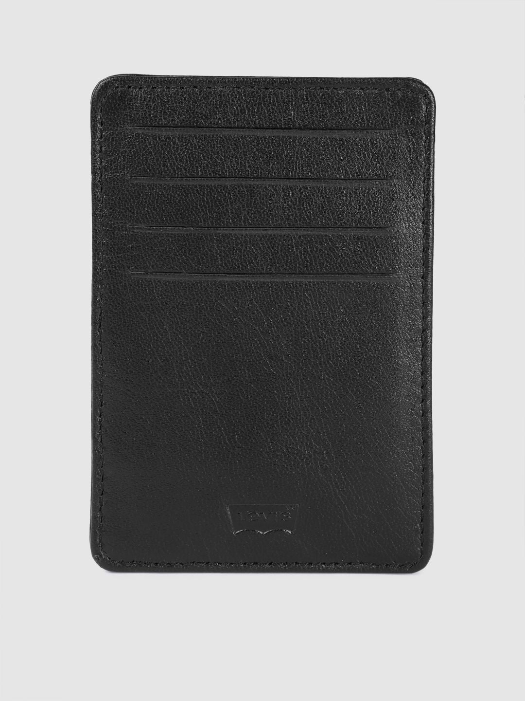 Men's Black Solid Card Holder - 51a8a2ee-1415-46cd-a5e6-195e0fd40fd31742210000791-Men-BlackTextured-Leather-Cardholder-6081742210000518-1 View