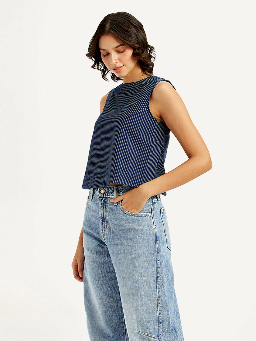 Women's Striped Blue Boat Neck Top - 521aa5a88d8213198a2a3191a1a99202 View