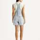 Women's Striped Light Blue Square Neck Dungaree - Back View