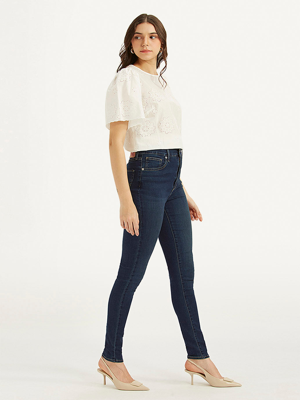 Women's Blue Mile High Skinny Fit High Rise Jeans - Side View