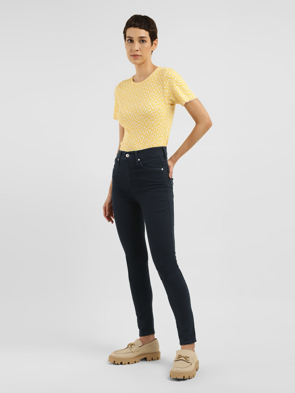 Women's Navy Blue Mile High Wide Leg Fit High Rise Jeans