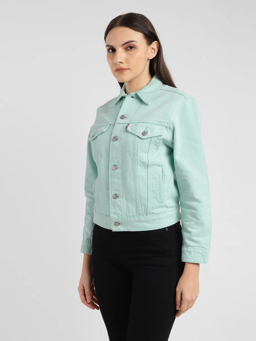 Women's Solid Green Spread Collar Jacket