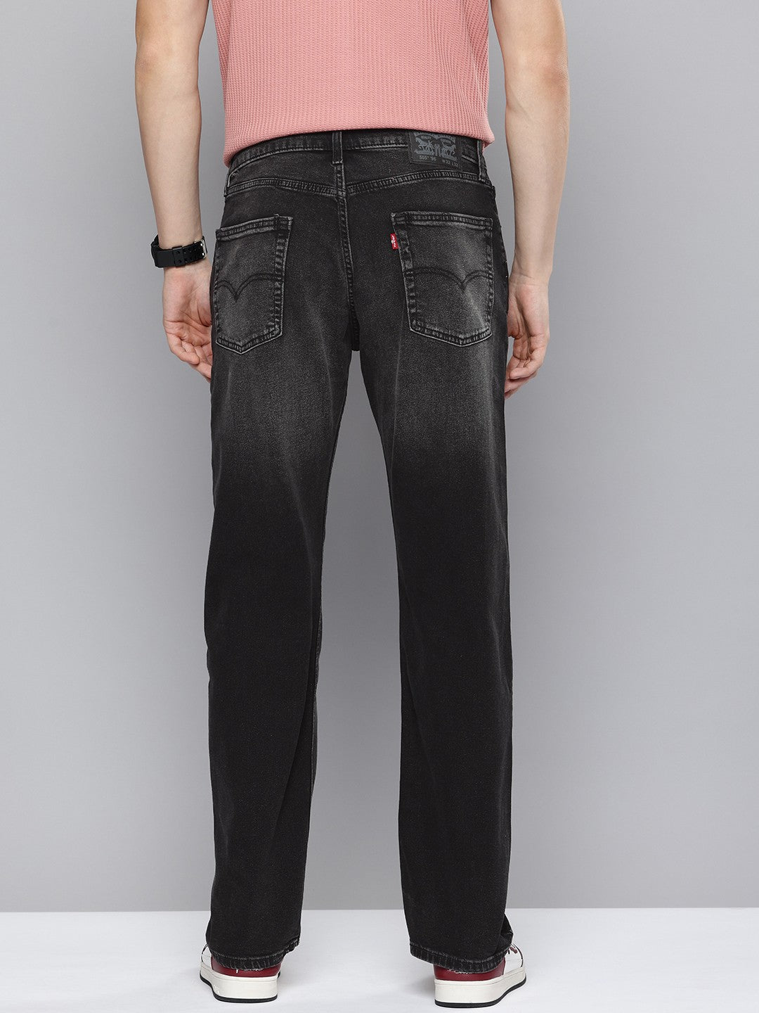 Men's 555'96 Black Relaxed Straight Fit Mid Rise Jeans – Levis