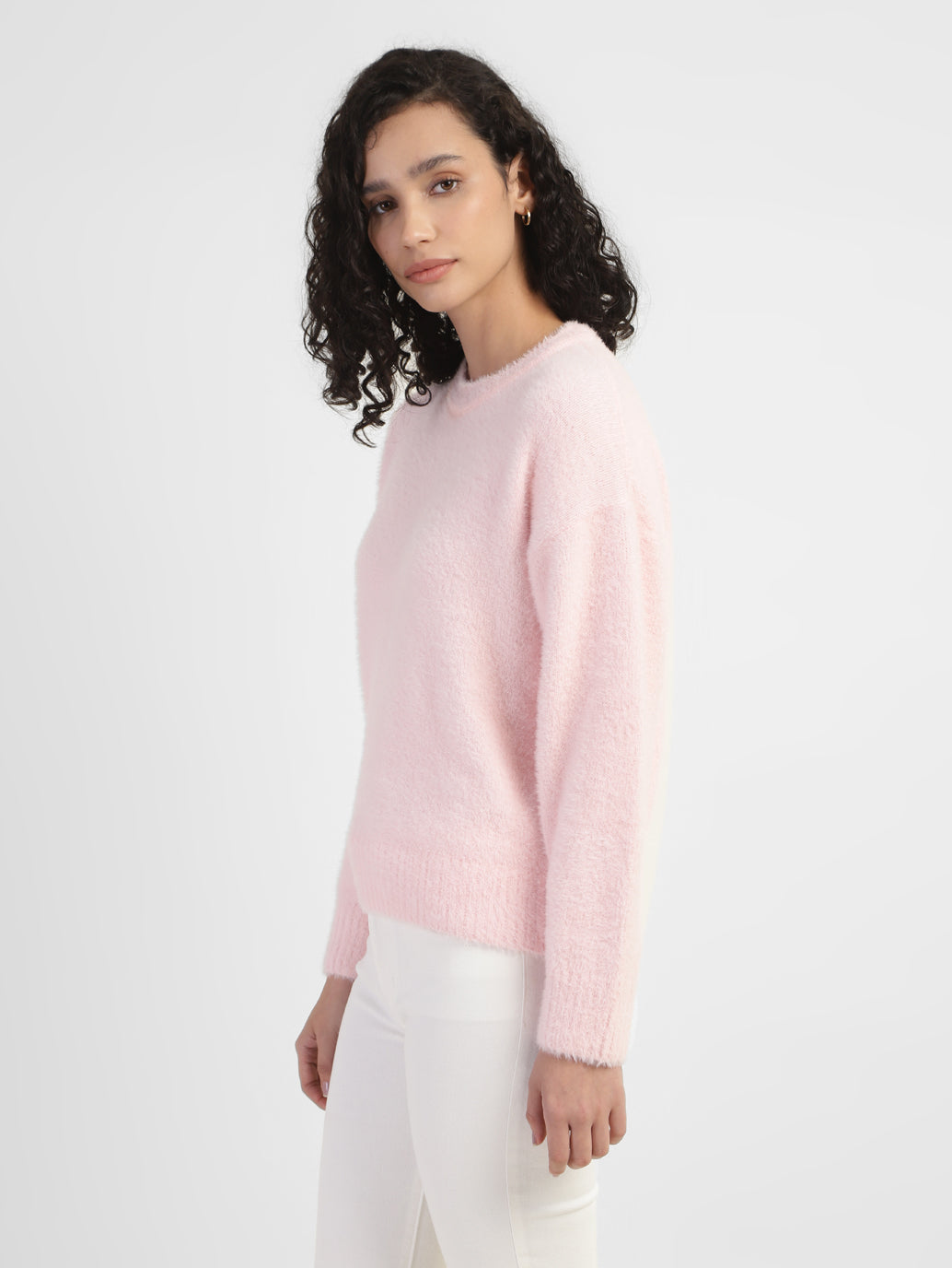 Women's Solid Crew Neck Sweater Pink