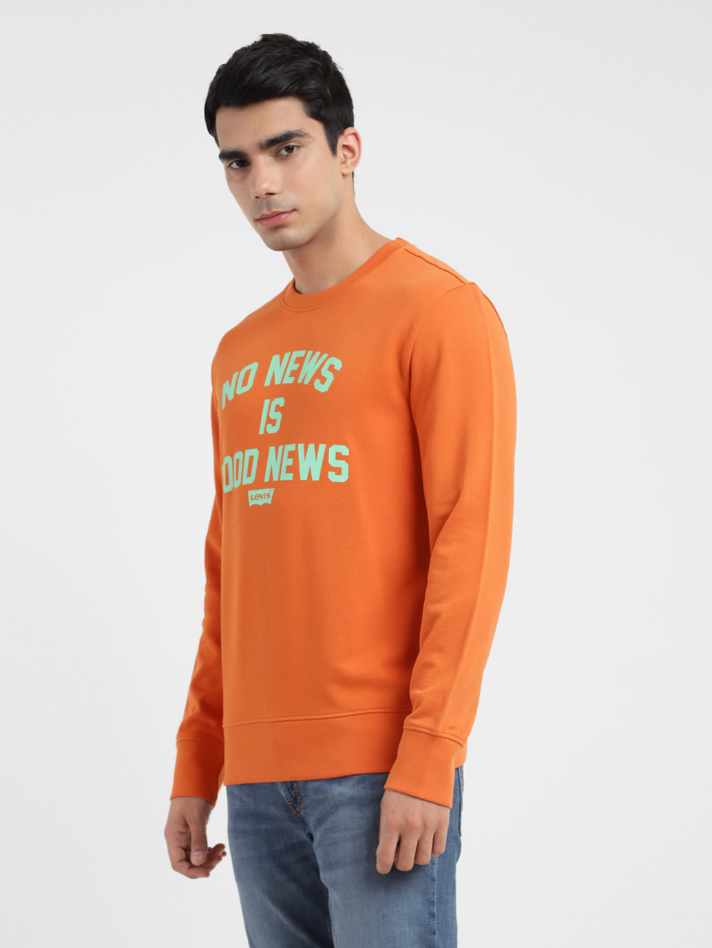 Men's Typography Crew Neck Sweatshirt Orange - 32bf2489-6255-4cad-969c-978c8c002721 View
