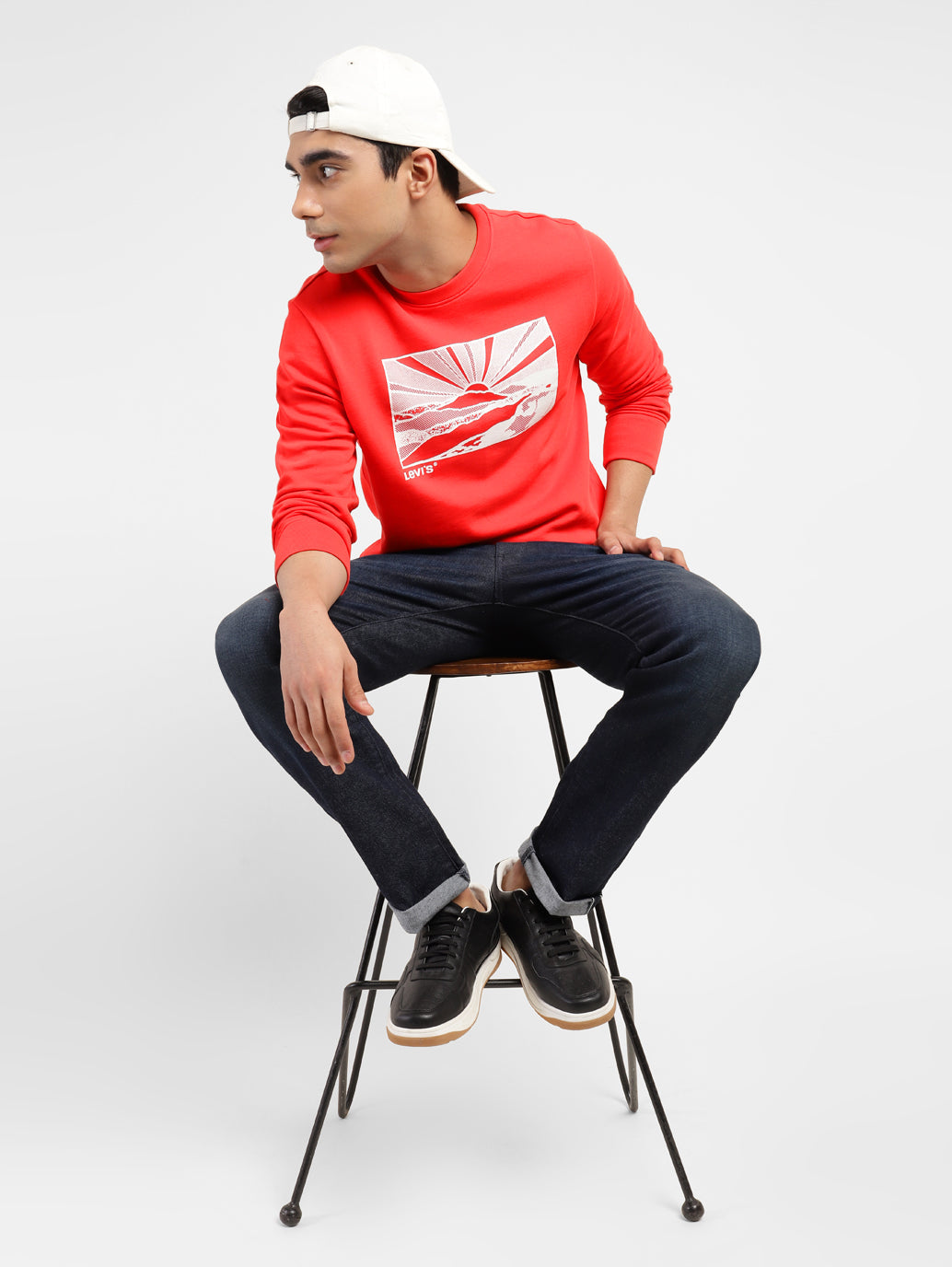 Men's Graphic Print Crew Neck Sweatshirt Red