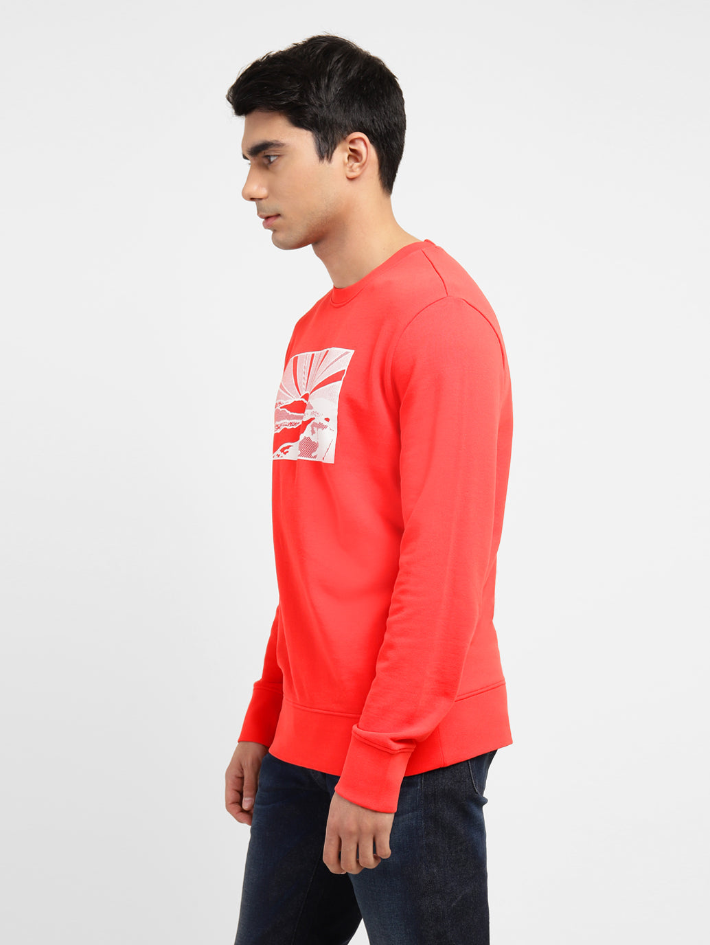 Men's Graphic Print Crew Neck Sweatshirt Red