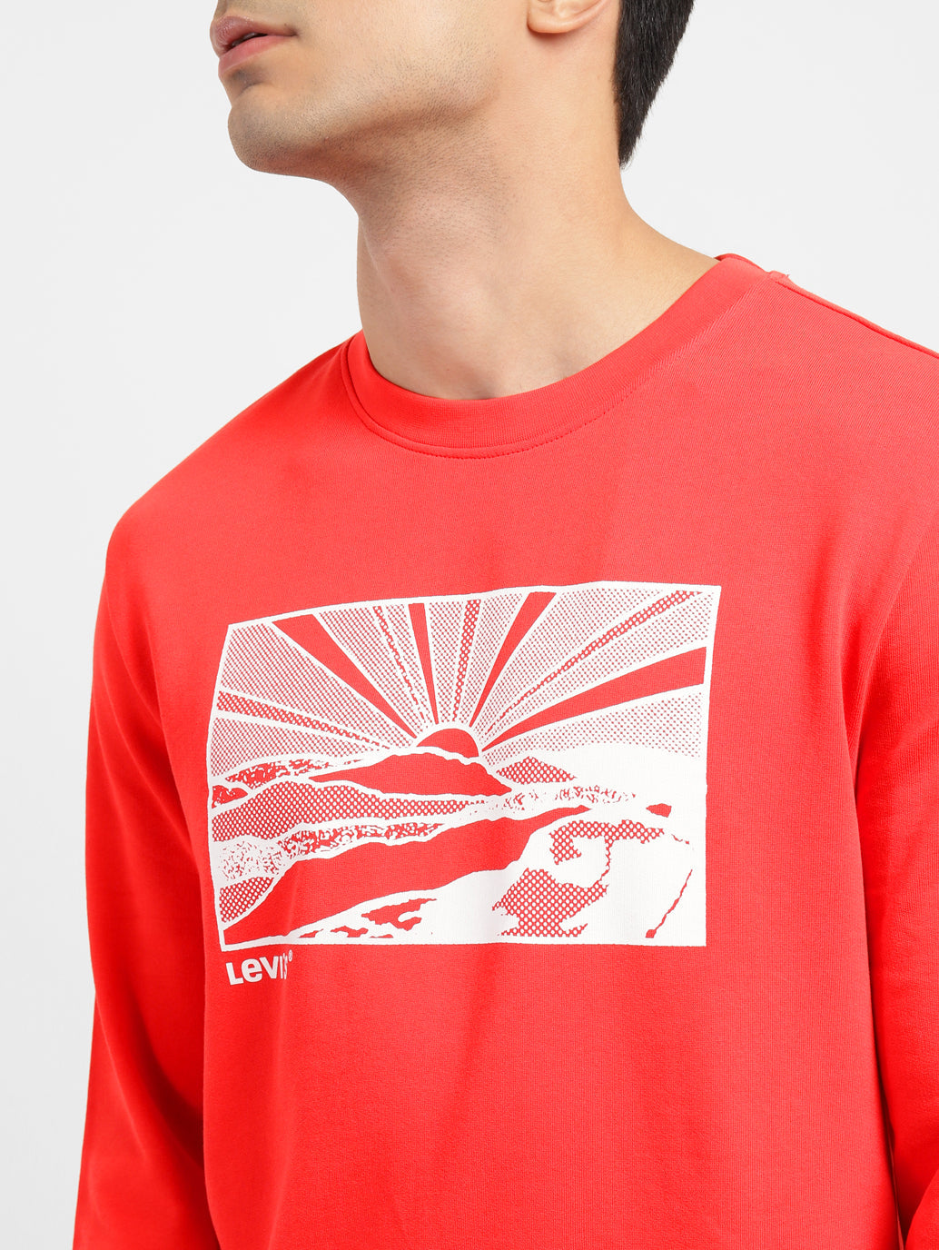 Men's Graphic Print Crew Neck Sweatshirt Red