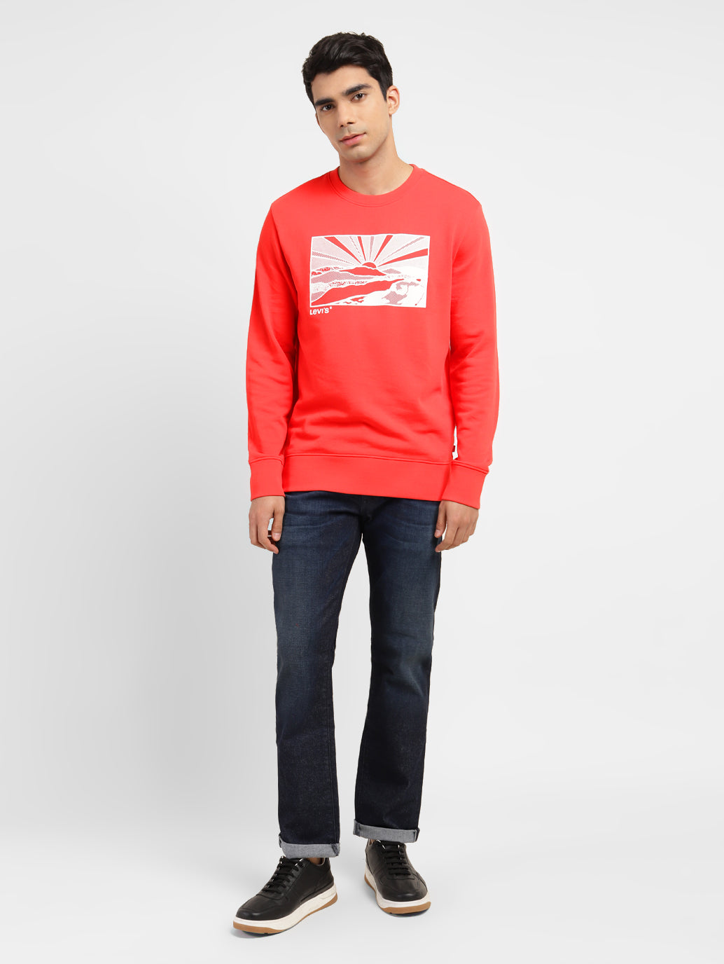 Men's Graphic Print Crew Neck Sweatshirt Red