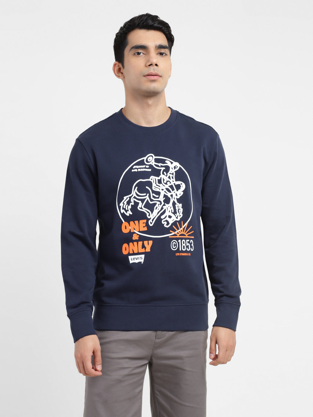 Men's Graphic Print Crew Neck Sweatshirt Navy
