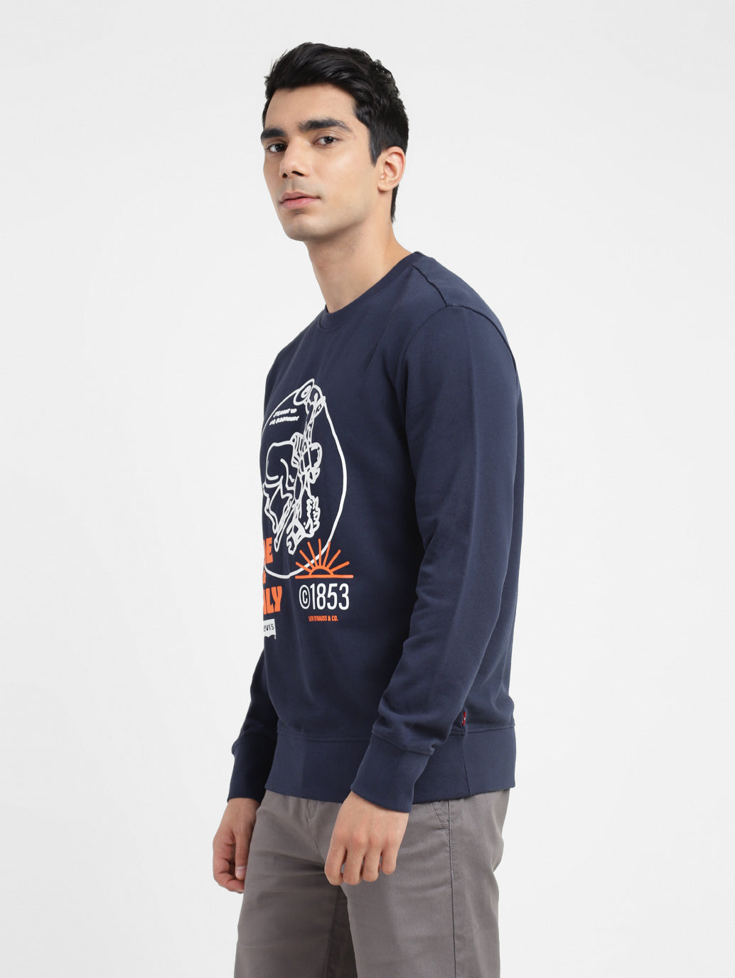 Men's Graphic Print Crew Neck Sweatshirt Navy