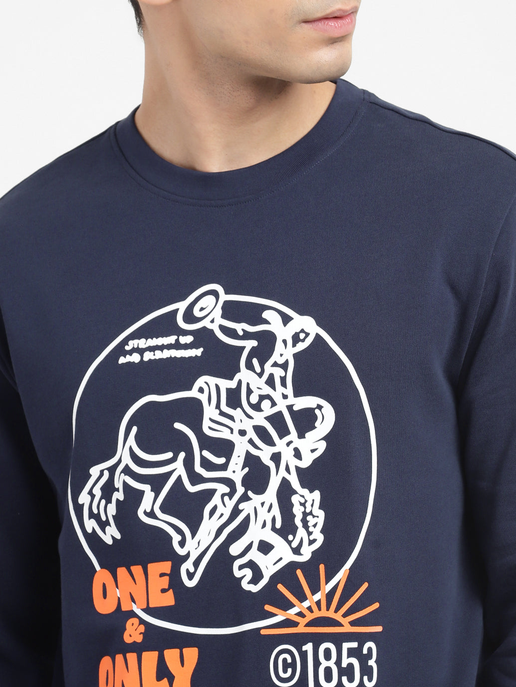 Men's Graphic Print Crew Neck Sweatshirt Navy