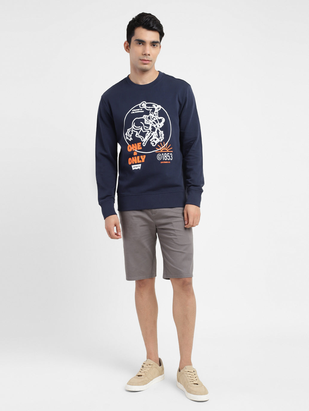 Men's Graphic Print Crew Neck Sweatshirt Navy