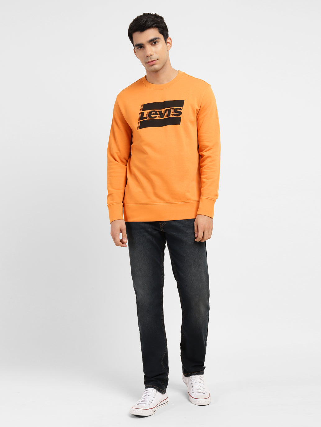 Men's Brand Logo Crew Neck Sweatshirt Orange