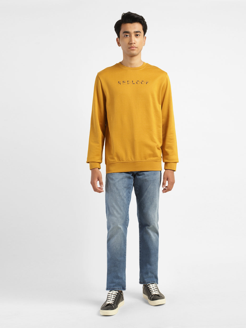 Men's Brand Logo Yellow Crew Neck Sweatshirt