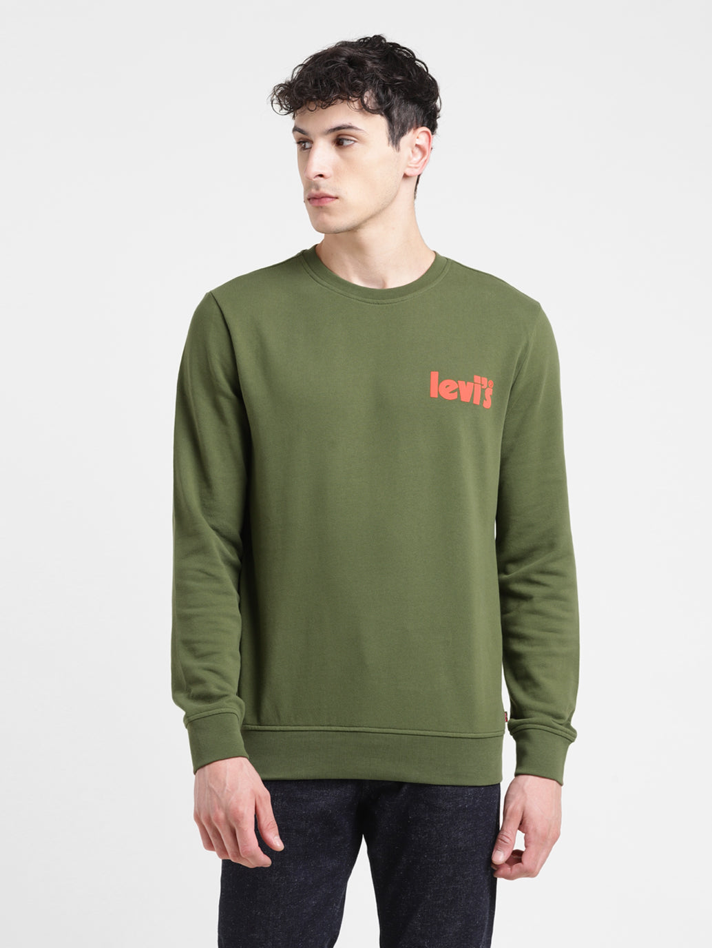 Men's Solid Green Crew Neck Sweatshirt