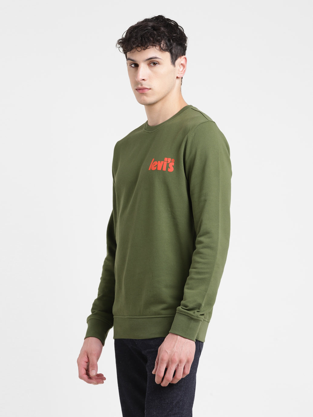 Men's Solid Green Crew Neck Sweatshirt