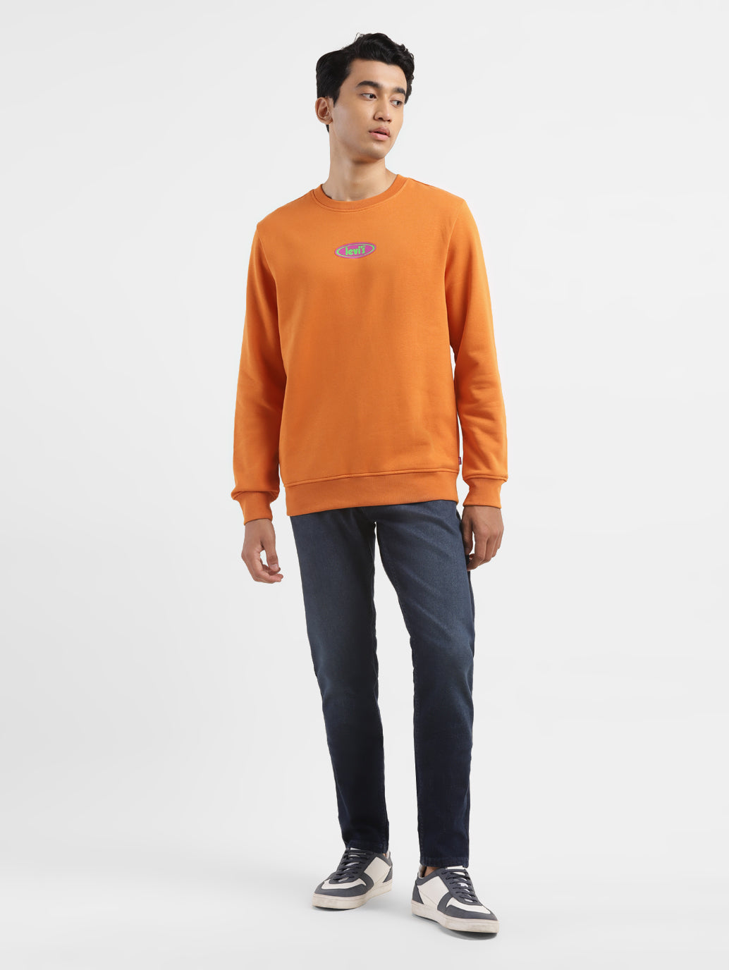 Men's Solid Orange Crew Neck Sweatshirt