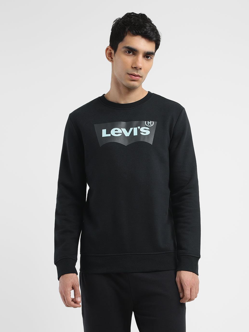 Men's Solid Black Crew Neck Sweatshirt