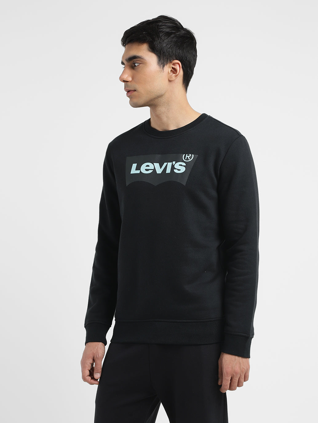 Men's Solid Black Crew Neck Sweatshirt