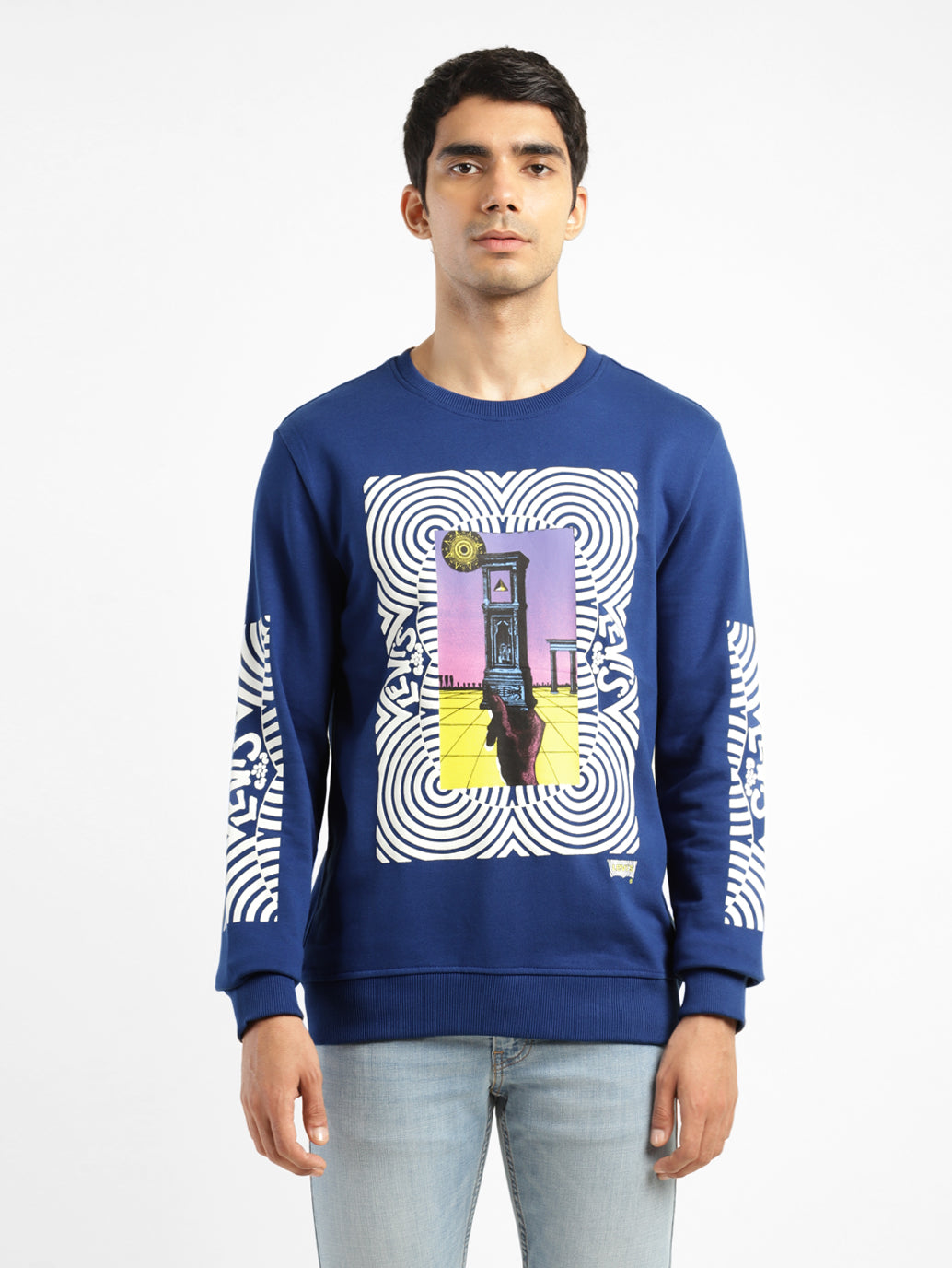 Men's Solid Blue Crew Neck Sweatshirt